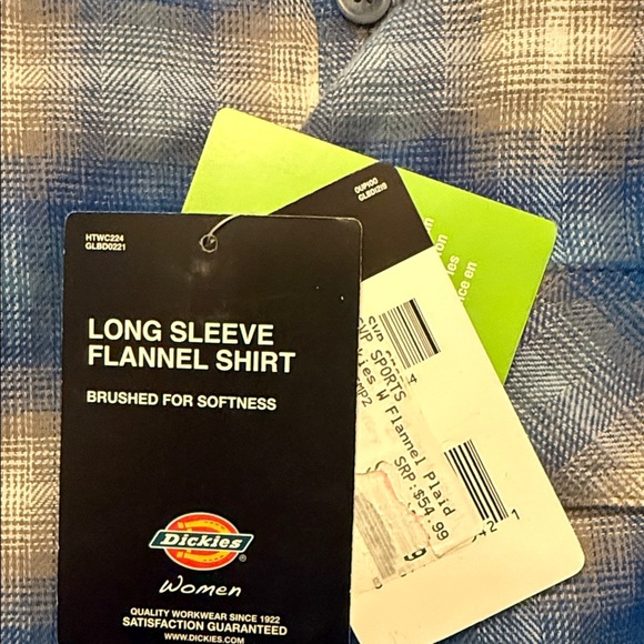 Dickies Womens 2X 100% cotton Blue Gray White Plaid brushed flannel Shirt New - Picture 2 of 9